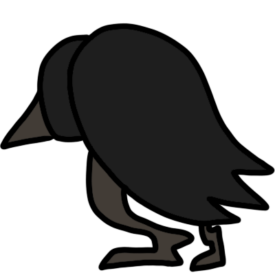 a stylised raven hunched forward and downwards.